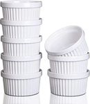 8 Oz Ramekins Set of 8, Ceramic Ramiken Oven Safe, Stackable Souffle Cups, Creme Brulee Ramekins for Baking, Dessert, Ice Cream, Snack, Souffle Dishes (White)