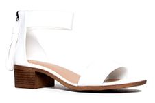 J. Adams Ankle Strap Kitten Heel – Strappy Block Heel - Cute Low Sandal - Faux Leather Vegan - Midori, White Jing Pu, 5.5