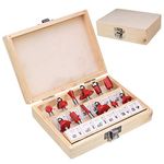 Generic 12Pcs Professional Shank Tungsten Carbide Router Bit Cutter Set Wood for Woodworking Tool with Wooden Case