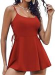 AI'MAGE Tankini Swimsuits for Women High Waisted Tummy Control Bathing Suits 2 Piece Swim Dress with Skirt Red