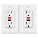 ELECTECK 2 Pack GFCI Outlets 15 Amp, Tamper Resistant (TR), Decor GFI Receptacles with LED Indicator, Ground Fault Circuit Interrupter, Decorative Wallplate Included, ETL Certified, Black/Red Button