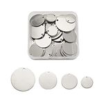 Pandahall 60pcs/Box Flat Round Stainless Steel Blank Stamping Tag Pendants 3/5 to 1-1/5" for Jewelry Making