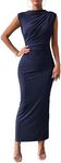 BTFBM Women's Ruched Bodycon Dress Summer Casual Sleeveless Back Slit Elegant Club Evening Party Cocktail Maxi Dresses(Solid Navy, Small)