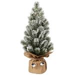 Mini Christmas Trees, 40cm/16 Inch Tabletop Small Tree with Artificial Pine Cones, Branches Snow-Covered and Sliver Bell, Xmas Ornaments for Home Decor Office Desk White Winter Christmas Decorations