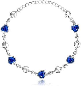 Carleen September Birthstone Bracelet 925 Sterling Silver Created Blue Sapphire Bracelet for Women Heart Shape Station Tennis Bracelet Gemstone Christmas Gift Jewelry for Girls Wife Mom