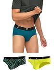 XYXX Men's Underwear Shuffle IntelliSoft Antimicrobial Micro Modal Brief Pack of 3 (Lightning Bolt;Lime Green;True Blue; L)