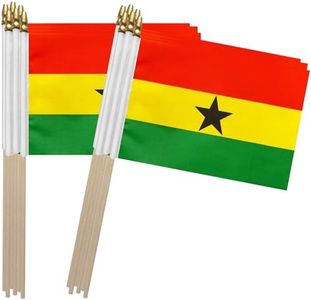 TSMD Ghana Stick Flag Ghanaian Small Mini Hand Held Flags,5x8 Inch,12 Pack