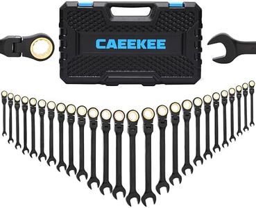 CaeeKee 26-Piece Flex-Head Ratcheting Wrench Set, SAE & Metric, 12 Point, 72-Tooth Ratchet, Chrome Vanadium Steel, With Organizer Box