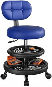 BestGlory Rolling Shop Stool with Wheels, Adjustable Height Heavy Duty Garage Stool with Double Storage Tray, Garage Mechanic Stool Chair with Backrest for Workshop Kitchen Salon, Blue