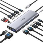 USB C Docking Station Dual Monitor, 14 in 1 Hub Triple Display Adapter with 2 HDMI, VGA,100W PD, Mic/Audio, SD/TF, Ethernet Ports Compatible with iPhone 15 ProMax/Pro/MacBook/Dell/Surface Laptops