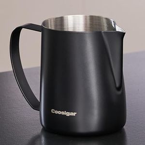 Coosigar Milk Frothing Pitcher 600ml/20oz,304 Stainless steel Espresso Steaming Pitcher,milk frother cup,Milk Jug Cup,Latte Art(black)