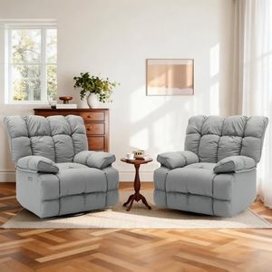 Ceruvia 2 Pack Power Recliner Chair with Swivel & Rocker, Gray