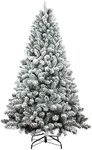 6ft Flocked Christmas Tree, Flocked Artificial Christmas Pine Tree, Flocked Hinged Xmas Tree with pine cone,Reinforced Metal Base & Easy Assembly,Snow Flocked Christmas Tree for Indoor and Outdoor