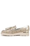 Franco Sarto Women's Carolynn Lug Sole Loafer with Tassel Detail, Gold/Beige Woven Multi, 5