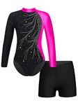 CHICTRY Girls Long Sleeve Gymnastics Leotard Unitard with Shorts 2 Piece Outfits Ballet Dance Bodysuit Biketard Dancewear Type b Rose 9-10 Years