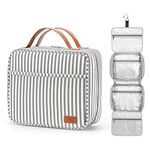 Bosidu Hanging Toiletry Bag for Men and Women, Large Capacity Waterproof Travel Toiletry Bag with 4 Compartments & 1 Sturdy Hook, Ideal for Travel or Daily Use (Grey & White Striped)