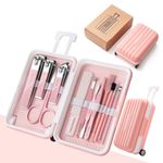 GRACIOUS MART 12pcs Nail Clipper Manicure Set Pedicure Care Tools Stainless Steel Women Grooming Kit Travel Case (PINK)