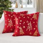 Topfinel Christmas Velvet Throw Pillow Covers Set of 2,Decorative Pillow Cover Red Xmas Gold Stamping Cushion Cases for Bedroom Livingroom Couch Christmas Indoor Home Decor 20x20 Inches