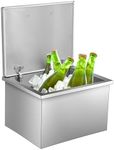 GarveeLife Drop in Ice Chest, 20" L x 16" W x 13" H Stainless Steel Ice Cooler, Commercial Ice Bin with Hinged Cover, Outdoor Kitchen Ice Bar, Drain-Pipe and Drain Plug Included, for Cold Wine Beer