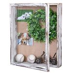 BECTSBEFF 16x20 Shadow Box, Extra Large Shadow Box Frame with Glass, Hinged Deep Shadow Box Display Case with Magnetic Door for Bouquet Flowers Wedding Medals Jersey Keepsake and Baseball-Rustic White