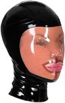 EXLATEX Latex Hood Full Cover Rubber Mask with Pepperpot Eyes Big Mouth Zipped Party Latex Mask (XXL, Black and Skin)