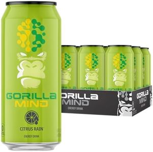 Gorilla Mind Energy Drink | Unmatched Energy · Amplified Focus | N-Acetyl-L-Tyrosine, Alpha-GPC, 200mg Caffeine, Uridine, Saffron | 0 Sugar Or Artificial Colors | 16oz, 12-Pack (Citrus Rain)
