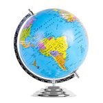 Magicwand Metal & Board Political Educational Laminated Rotating World Globe with Metal Base【12 Inch with Chrome Base】