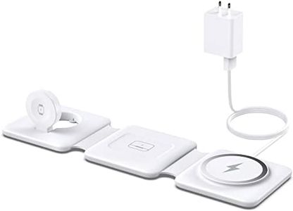 Charging Station for Apple Multiple Devices: 3 in 1 Foldable Magnetic Wireless Charger Stand for Mag-Safe iPhone - Travel Charging Dock for iPhone 16 15 14 13 12 Pro Max Plus & Apple Watch & Airpods