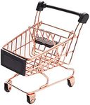 Mini Supermarket Handcart, Mini Shopping Cart Supermarket Handcart Shopping Utility Cart Mode Desk Storage Toy Holder(Rose God)