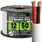 GEARit Car Speaker Wire 12 gauge, UL CL2 Rated Speaker Cable, 2×4mm² Audio Cable with Polarity Mark, OFC Copper Wire 12 AWG for In-Wall Home Theater Surround Sound, Car Audio Stereo(50FT, White)