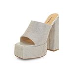 Dsevht Chunky Platform Sandals for Women,Slip On Square Toe Platform Mules with High Heel, Rhinestones, 7