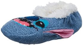 Disney Women's Lilo & Stitch Teddy Fur Slipper Socks, Blue Light, 9-11