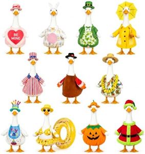 11 Set Holiday Porch Goose Outfits (23 Inch),All-Season Bundle–4th of July Summer Birthday Raincoat Hawaii Valentine Fall Halloween Christmas–Porch & Lawn Goose Costumes for Patio Yard Garden Decor