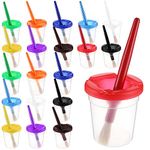 Yarlung Set of 20 Spill-Proof Paint Cups with Paint Brushes and Lids, Kids Painting Tools Hog Bristle Brushes for Watercolor, Tempera, Washable, Acrylic, Crafts, 10 Colors Matched
