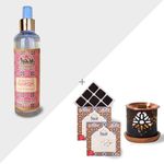 Oud Al Habayeb Arabic Room Spray & Oud ya Aini Bakhoor & Burner Set by Dukhni | 250ml Air Freshener Oud Room Spray, Linen Mist | 20pc Oudh Bukhoor Incense | Eid Gifts for men & women |Home fragrance