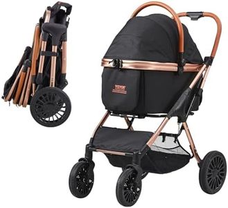 VEVOR Pet Stroller, 4 Wheels Dog Stroller Rotate with Brakes, 66 lbs Weight Capacity, Puppy Stroller with Detachable Carrier, Storage Basket and Pet Pad, for Small to Medium Sized Dogs, Black