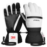 ATERCEL Ski Gloves with 3M Thinsulate, Warmth Waterproof Snow Gloves Winter Touchscreen, for Men and Women in Skiing, Snowboarding, Snowmobiling, Hiking, Cycling, Running (White, M)