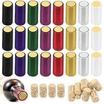 Swpeet 190Pcs 8 Colors PVC Heat Shrink Capsules and Natural Straight Wine Bottle Cork Stopper Assortment Kit, Wine Shrink Wrap Wine Bottle Corks for Wine Bottles Ornament Making Arts and Crafts