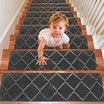 AISEY Upgraded Stair Treads Carpet Non-Slip Indoor Stair Runners for Basement Wooden Steps, Treads Stair Rugs Mats for Kids and Elders, 76cm x 20cm, Set of 13, Gray