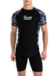 MSemis Men's Two Pieces Swimsuits Short Sleeve Rash Guard Shirt with Shorts Set for Surfing Black L