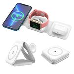 ZUJO 3 in 1 Magnetic Wireless Charger Compatible with iPhone 16/15/14/13/12, MagSafe, Samsung Galaxy, AirPods Pro, Apple Watch - White