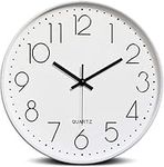 Bekith 12-Inch Silent Non-Ticking Quartz Wall Clock Round Modern Battery Operated Decorative Wall Clocks for Living Room Home Office School, White