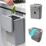 Xugoox Hanging Trash Can with Lid, 2.4 Gallon Kitchen Compost Bin for Counter Top or Under Sink, Small Kitchen Garbage Can for Cupboard, Office, Camping, Gray