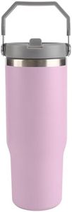 BELLE VOUS Stainless Steel Tumbler with Straw Lid and Handle - 880ml/30oz Double-Walled Insulated Thermal Mug - Travel Coffee Cup for Hot and Cold Drinks - Portable Vacuum Water Bottle - Purple