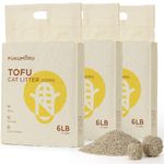 FUKUMARU Tofu Cat Litter Natural Unscented, Dust Free Cat Litter, Flushable Cat Litter Quick Clumping, Lightweight, Low Tracking Cat Litter Pellets, Effective Odor Control, 18 LBS (3 Packs)