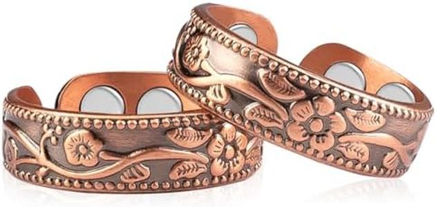 Vicmag 2PCS Copper Magnetic Rings for Women Ring for Fingers with 4X Magnets 100% Solid Pure Copper Gift Adjustable