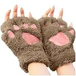 Womens Furry Paws Gloves Cosplay Animal Cat Wolf Bear Dog Paws Claws Gloves, Fingerless Gloves String Plush Warm Half Finger Thermal Mittens For Teens Girls Halloween Cosplay Party Fancy Dress