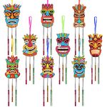 WEDNOK 9 Pack Tiki Wind Chime Kit for Kids Make Your Own Tiki Wind Chime Wooden Arts and Crafts for Girls Boys DIY Coloring Hawaiian Craft for Summer Aloha Party Supplies Luau Party Decoration