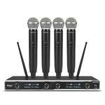 D Debra D-440 UHF 4 Channel Wireless Handheld Microphone System with 4 Cordless Mics, Ideal for Karaoke, Party, Church, Weddings, Stage, DJ, Outdoor, 300 Ft (4 Handheld)