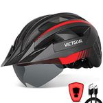 VICTGOAL Bike Helmet for Adult Men Women, Bicycle Helmet with Magnetic Goggles & Detachable Sun Visor & LED Rear Light, Mountain Bike Helmet for Cycling (L: 22.4-24 inch (57-61 cm), Black Red)